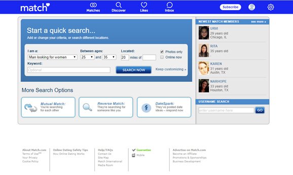 eHarmony V Match 4 Match dating site profile search and browsing features